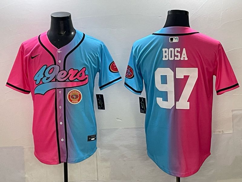 Men 2025 San Francisco 49ers #97 Bosa Pink Blue Nike Limited NFL Jersey 013
